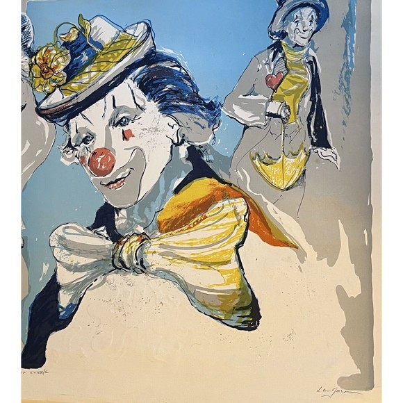 Large Clown Painting Original Len Garon AP Signed "3 Clowns" Artist Proof - Picture 6 of 15